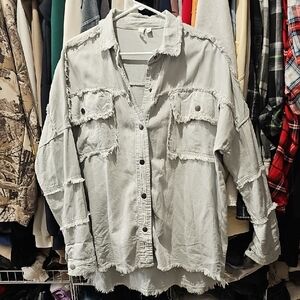 Distressed Button-Up Shirt in Light Gray